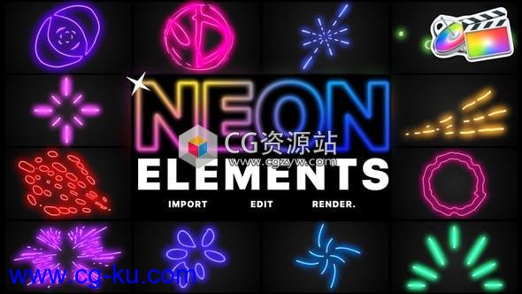 FCPX插件-12组闪烁卡通霓虹灯元素Neon Elements的图片1