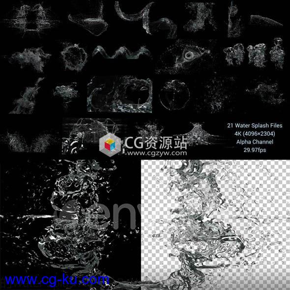 58个4K飞溅瀑布波浪喷泉水滴水花高清视频素材带透明通道的图片2