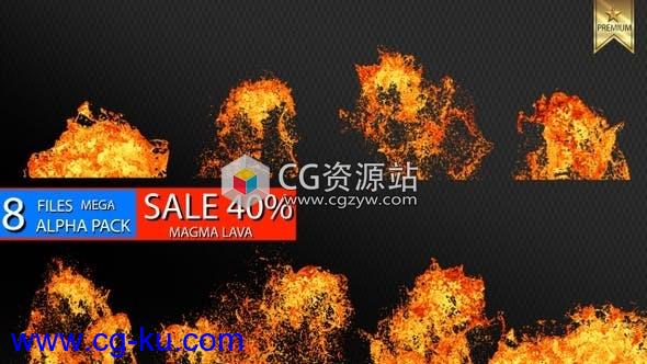8个岩浆熔岩喷发带Alpha通道视频素材的图片1