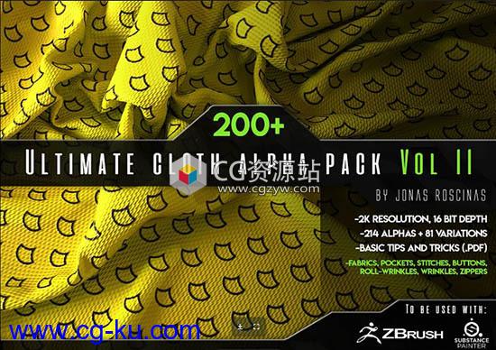 200个布料贴图口袋缝线纽扣皱纹拉链Alpha布料材质深度贴图的图片1