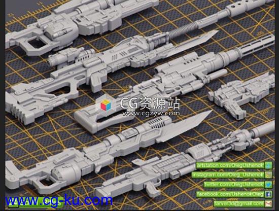 11组未来科幻硬面步枪3D模型的图片1