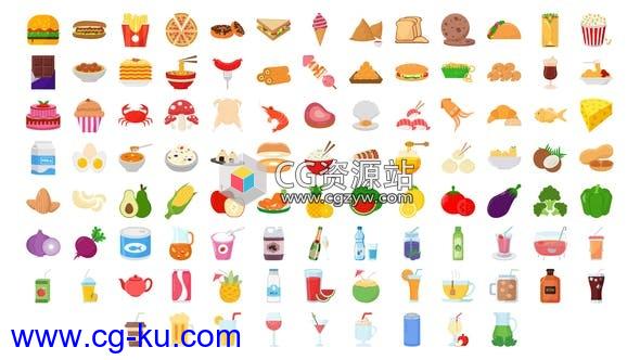 AE模板-100个食物饮料美食ICON图标MG动画的图片1