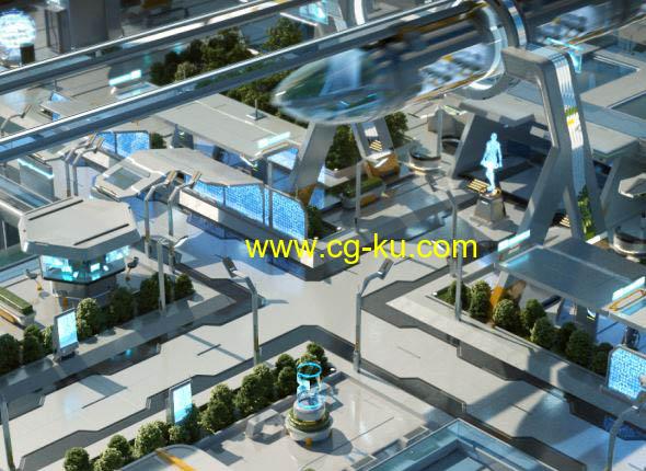 未来科幻城市街道3D模型 OBJ/FBX/MTL格式的图片1