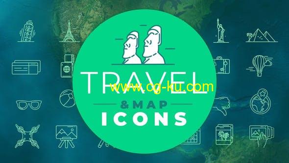 AE模板-100组旅游与地图线条图标动画 Travel & Map Icons的图片1