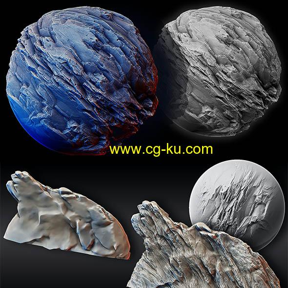 600组地形表面雕刻细节深度贴图Alpha纹理和Zbrush笔刷合集的图片1