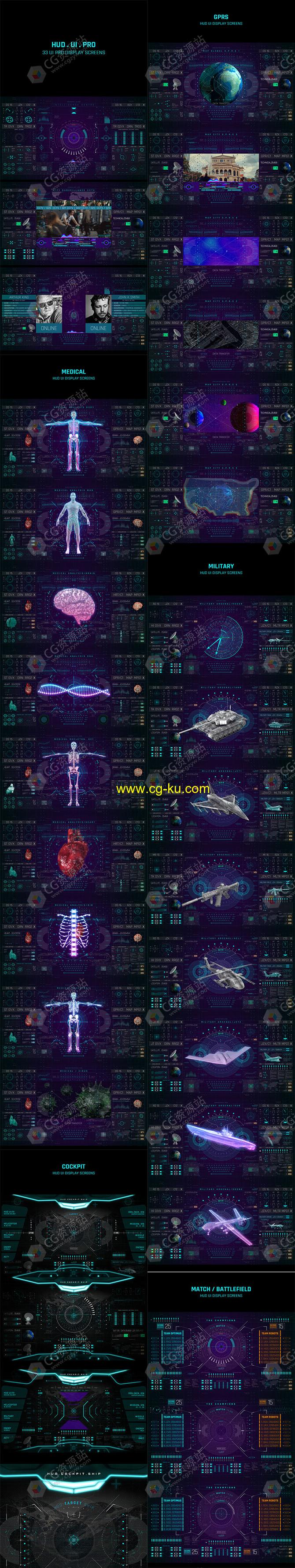 AE模板-450+科技感科幻HUD医疗军事UI界面元素动画的图片2
