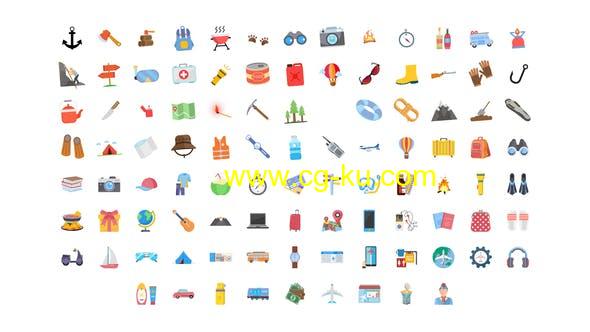 AE模板-100个旅行度假图标动画 100 Travel & Vacation Icons的图片1