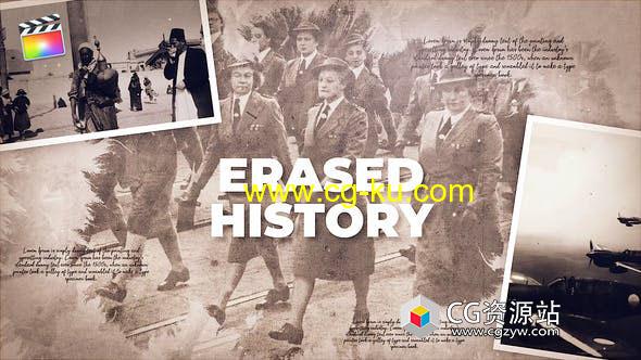 FCPX模板-水墨晕开复古历史图片相册片头 Erased History的图片1