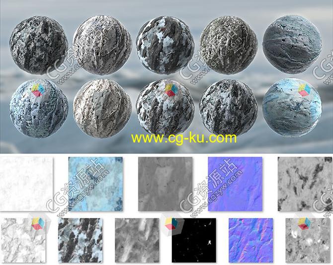 10种冬季冰雪冰川无缝PBR纹理材质包的图片1