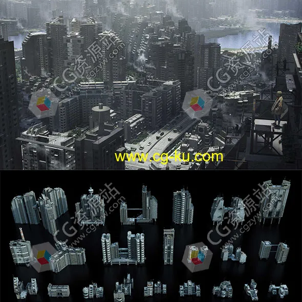 简陋破旧乌托邦塔楼建筑楼房3D模型 C4D/FBX/OBJ/MAX/Maya/Blender/Houdini/Unity/Unreal等的图片1