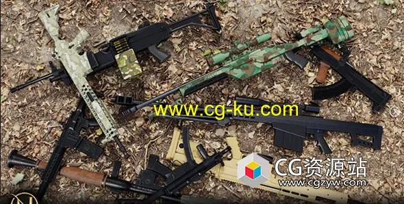 50组枪支步枪3D模型(FBX格式)的图片1