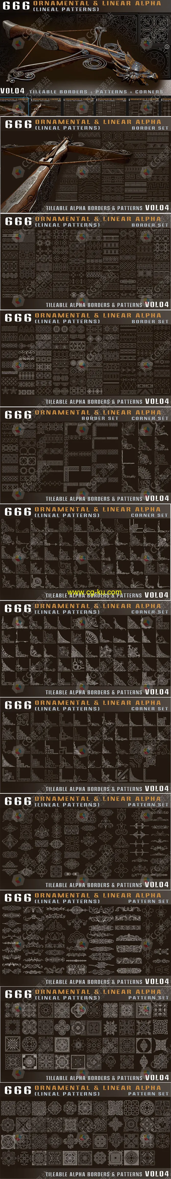 666种4K弓弩武器装饰边框图案贴图 Vol 04的图片1