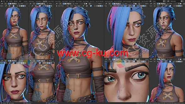 Blender英雄联盟游戏角色Jinx建模视频课程的图片1
