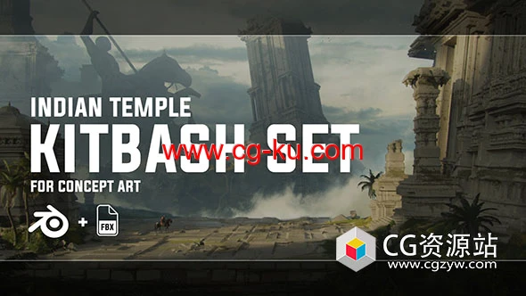 远古神庙遗迹概念艺术游戏场景资产3D模型 FBX+Blender格式的图片1