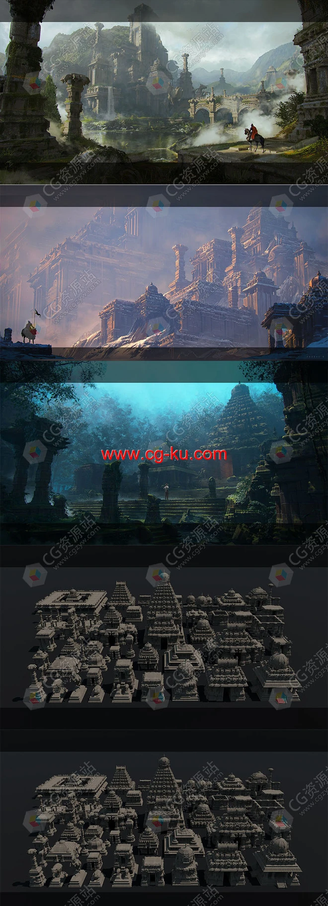 远古神庙遗迹概念艺术游戏场景资产3D模型 FBX+Blender格式的图片2
