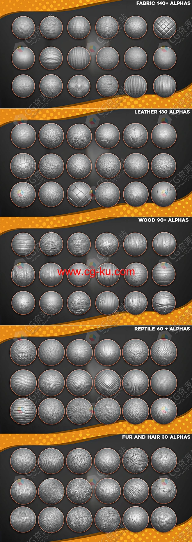 1200+Alphas黑白深度贴图素材捆绑包ZBrush/Bledner的图片2