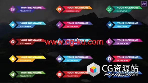 AE模板-15个社交媒体彩条人名字幕条动画 Colorful Social Media Lower Thirds的图片1