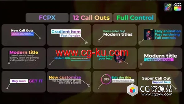 FCPX插件-10种渐变标注标题呼出指示线动画 Gradient Call Outs的图片1