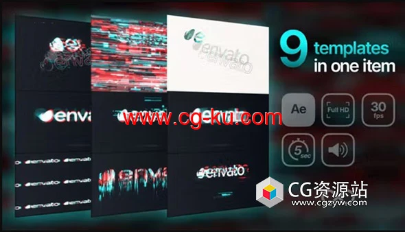 AE模板-9组故障失真色差损坏logo动画 Glitch Logos (9 in 1)的图片1