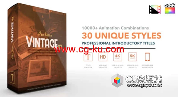 FCPX插件-30种复古文字标题排版动画 ProIntro Vintage V2的图片1