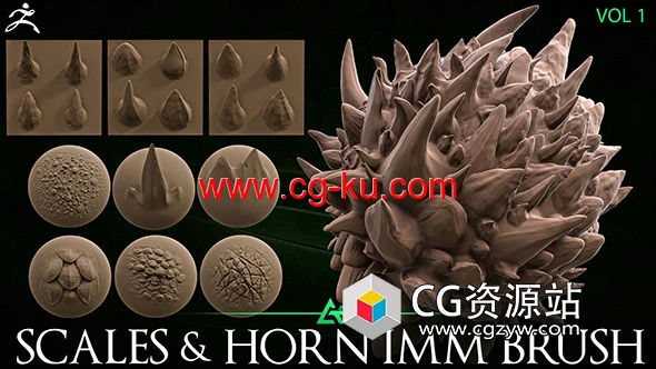 50个龙角和鳞片IMM Zbrush笔刷预设的图片1