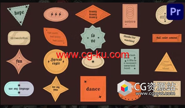 PR模板-20组复古时尚贴纸文字标题动画 Abstract Sticker Titles的图片1