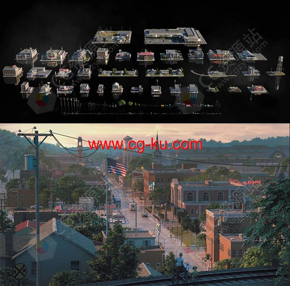 美国城市郊区市区楼房建筑3D模型 FBX/OBJ格式的图片1