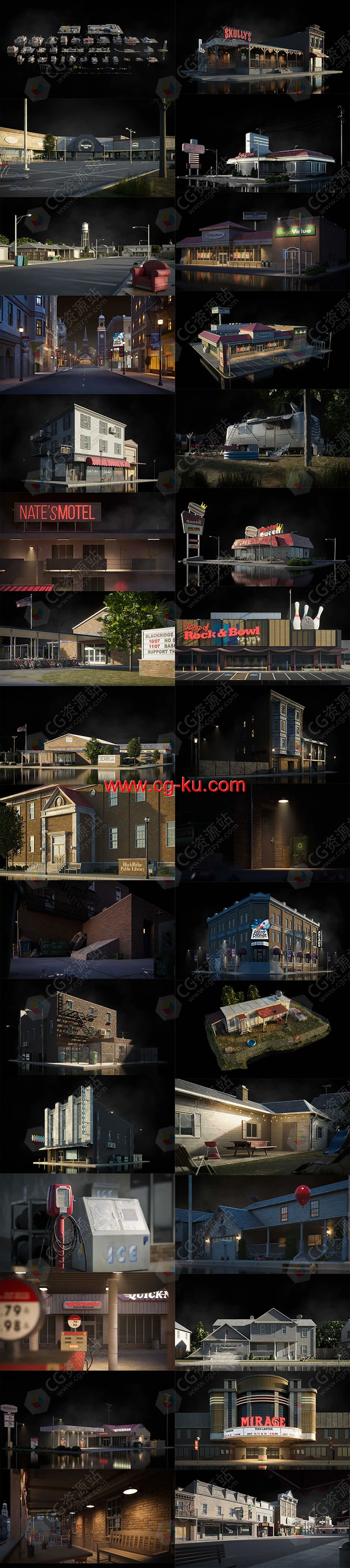 美国城市郊区市区楼房建筑3D模型 FBX/OBJ格式的图片2