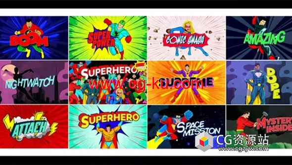 AE模板-12个漫画英雄文字标题动画 Super Comic Titles的图片1