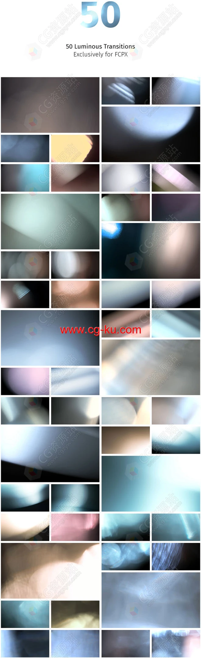 FCPX插件-50组唯美发光过渡光效叠加视频转场预设的图片2