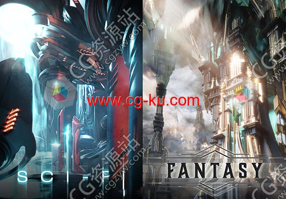 2组科幻时尚风格建筑景观概念设计3D模型的图片1