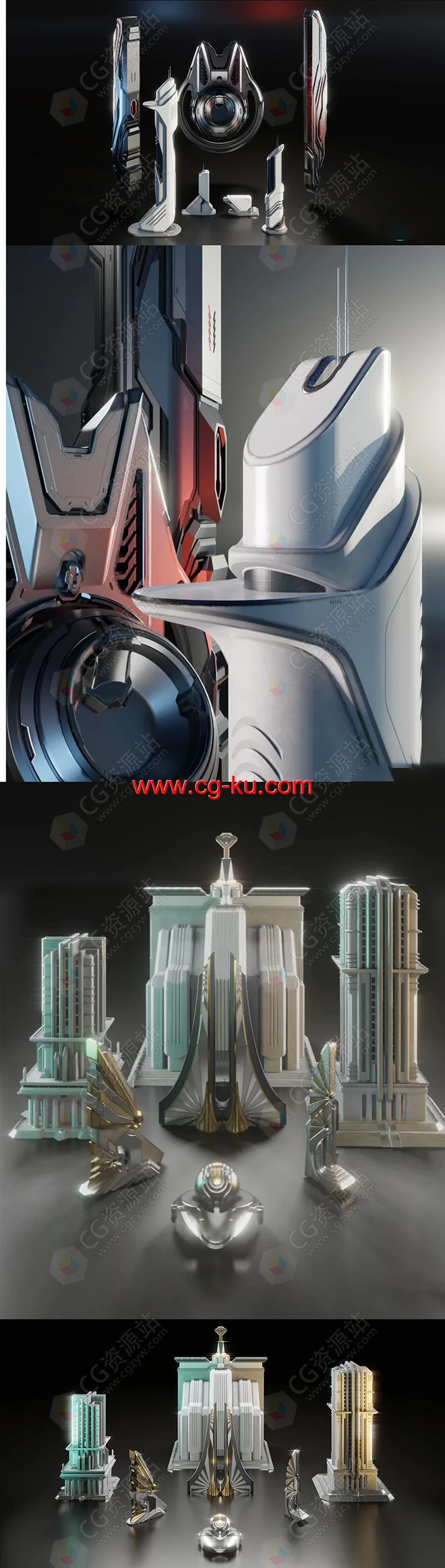 2组科幻时尚风格建筑景观概念设计3D模型的图片2