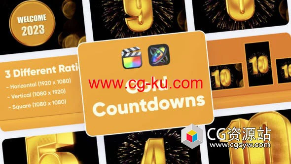 FCPX插件-金色10秒倒计时烟花片头 Gold Countdown的图片1
