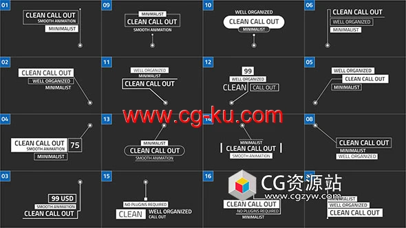AE模板-16组呼出指示线文字标题标注动画 Triple Textline Call-Out的图片1