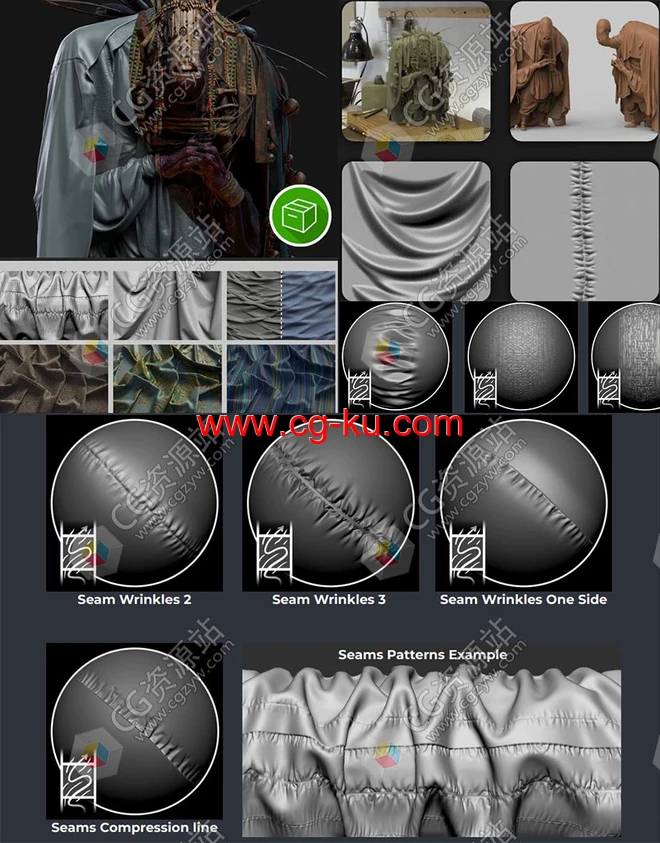 54个布料织物雕刻皱纹褶皱细化ZBrush笔刷预设的图片2