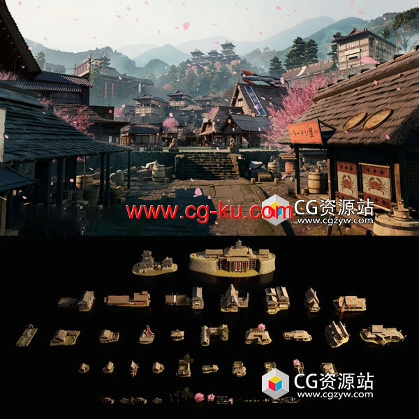 日本古风古代木屋房子道场建筑3D模型 C4D/MAX/Blender/FBX/OBJ/UE格式的图片1