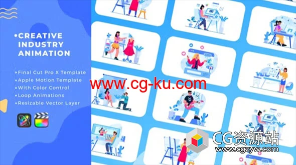 FCPX插件-10组创意扁平化卡通MG动画场景 Creative Industry Animation的图片1