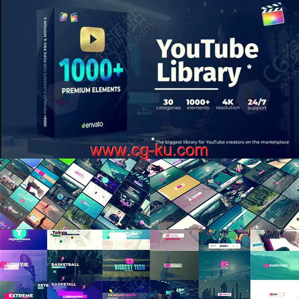FCPX插件-1000+视频包装文字标题字幕条指示线片头开场无缝转场LUTS调色预设的图片1