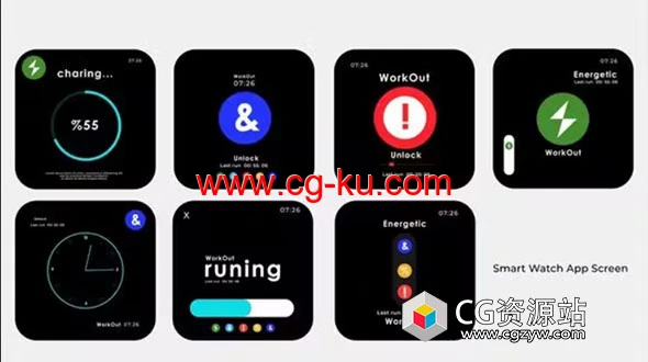 PR模板-智能手表界面UI动画 Smart Watch App Screen的图片1