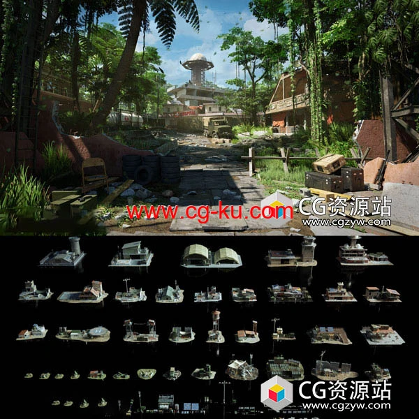 战争前线废墟武器军事装备基地建筑3D模型 C4D/Blender/FBX/OBJ/UE格式的图片1