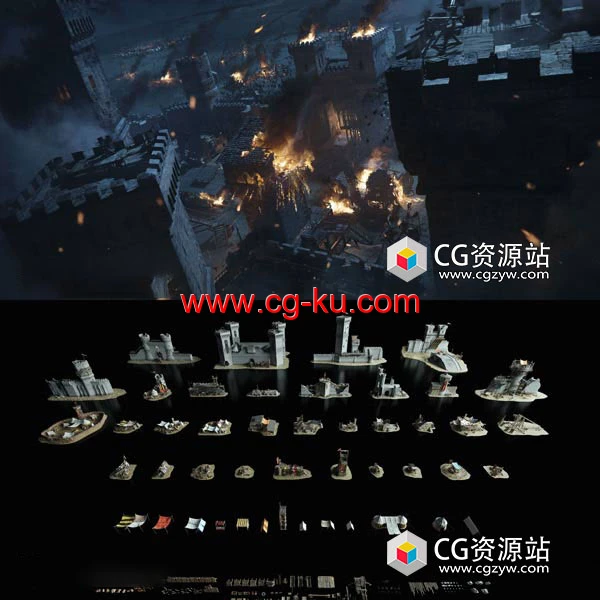 中世纪城堡城墙塔楼战争3D模型 Blender/FBX/OBJ/C4D/MAX/Maya/UE格式的图片1