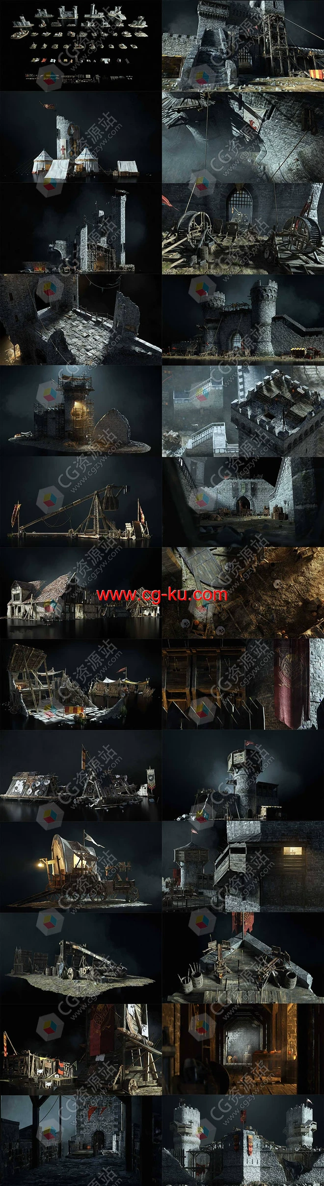 中世纪城堡城墙塔楼战争3D模型 Blender/FBX/OBJ/C4D/MAX/Maya/UE格式的图片2