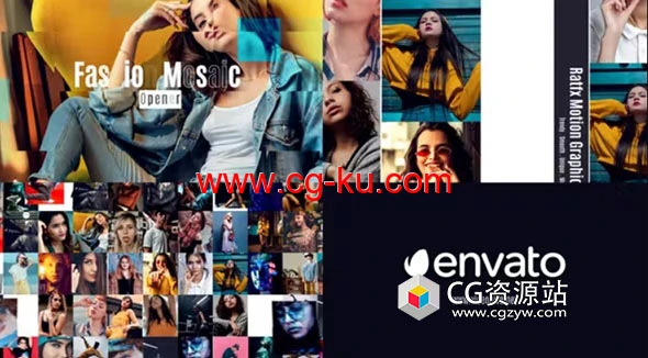 PR模板-时尚照片墙图形遮罩切割开场 Fashion Mosaic Opener的图片1