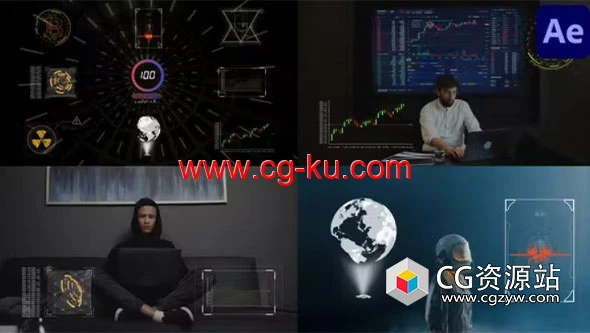 AE模板-9个高科技HUD界面UI动画元素 Digital Futuristic Interface Pack的图片1