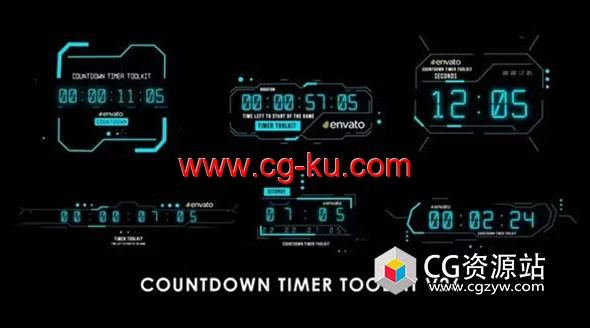 AE模板-6组科技感数字时钟倒计时动画 Countdown Timer Toolkit V26的图片1