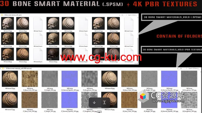 Substance painter 30种头骨材质预设+4k PBR纹理 第8卷的图片1