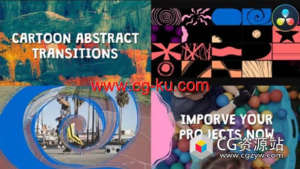 达芬奇模板-卡通漫画风格流体图形视频转场 Cartoon Abstract Transitions的图片1