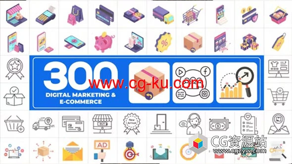 AE模板-300组电子商务在线课程图标包MG动画 300 Icons Pack – Digital Marketing的图片1