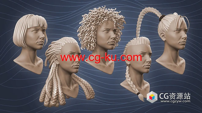 ZBrush和Blender风格化头发辫子卷发笔刷预设 Stylized Hair Strands的图片1