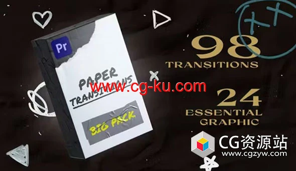 PR模板-98组纸张过渡照片拼贴撕纸擦拭文字标题动画的图片1